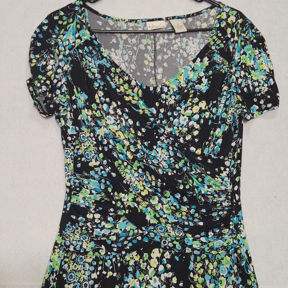 Kim‎ Rogers Womens Floral Faux Empire Waist Dress Black Blue Green Medium